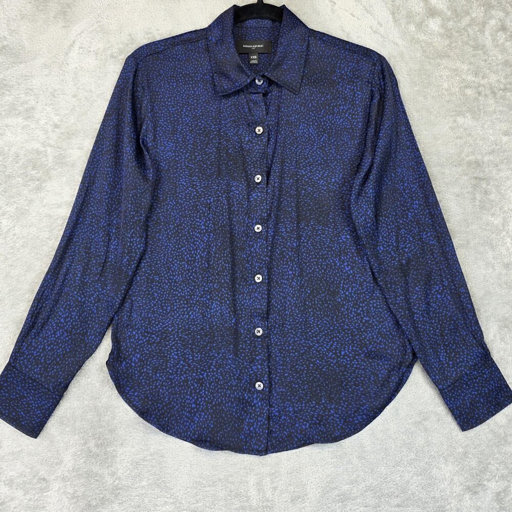 Banana Republic Shirt Womens XXS Blue Animal Print Button Up Long Sleeve